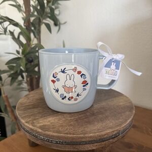 NWT Magenta Miffy Bunny Spring Cute Floral Design Pastel Blue Ceramic Mug Cup